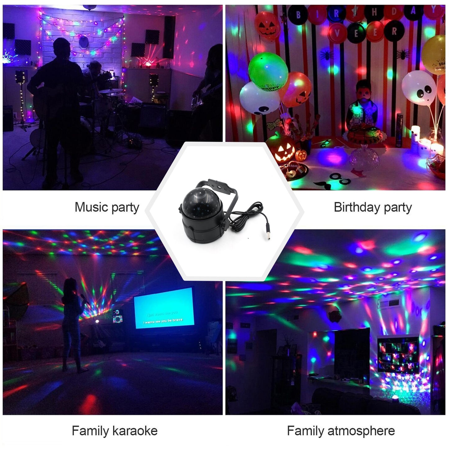 7549 Dj Light Party Disco Light For Home Party Led Disco Ball Colors Pattern Modes Dancing Light For Room Rotating Bulb Magic Lights For Diwali Wedding Holiday Party Party Gift Kids Birthday